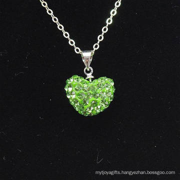 Wholesale Heart Shape New Arrival Light Green Crystal Clay Shamballa With Silver Chains Necklace